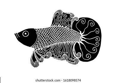 Betta Fish Vector Illustration. beautiful Fighting fish, Hand drawing Siamese fighting fish. silhouette isolate on white background