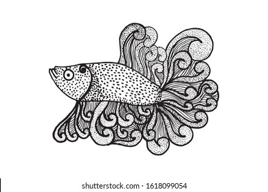 Betta Fish Vector Illustration. beautiful Fighting fish, Hand drawing Siamese fighting fish.