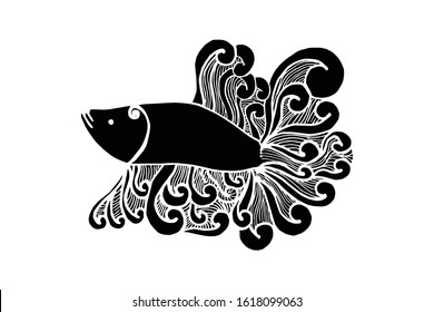 Betta Fish Vector Illustration. beautiful Fighting fish, Hand drawing Siamese fighting fish. silhouette isolate on white background