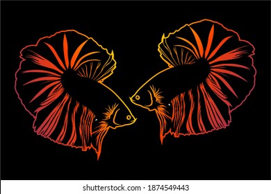 Arte de línea vector de peces Betta con batallas coloridas. Ilustración vectorial. Mojokerto, 15 de diciembre.