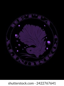 betta fish vintage line art style. vector illustration, black and white colors