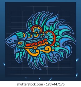 Betta fish zentangle arts mascot.  esport logo design