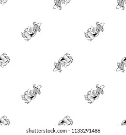 Betta splendens fish or fighting fish black ink drawing motif basic seamless pattern vector on white background