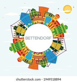 Bettendorf Iowa City Skyline with Color Buildings, Blue Sky and Copy Space. Vector Illustration. Business Travel and Tourism Illustration with Modern Architecture. Bettendorf Cityscape with Landmarks.