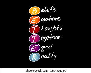 BETTER - Beliefs Emotions Thoughts Together Equal Reality, acronym concept