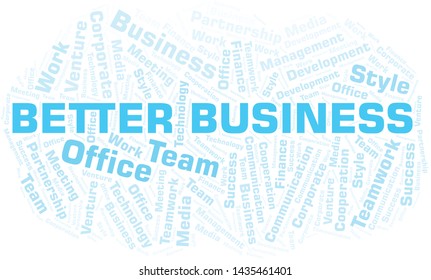 Better Business word cloud. Collage made with text only.