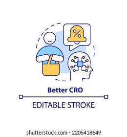 Better CRO concept icon. Customer behavior. AI integration in marketing abstract idea thin line illustration. Isolated outline drawing. Editable stroke. Arial, Myriad Pro-Bold fonts used