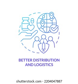 Better distribution and logistics blue gradient concept icon. Drugs availability. Pandemic prevention abstract idea thin line illustration. Isolated outline drawing. Myriad Pro-Bold fonts used