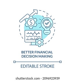 Better Financial Decision Making Turquoise Concept Icon. Sustainable Business Abstract Idea Thin Line Illustration. Isolated Outline Drawing. Editable Stroke. Roboto-Medium, Myriad Pro-Bold Fonts Used