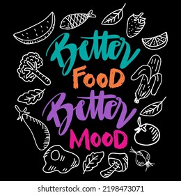 Better food better mood hand lettering. Poster quote.