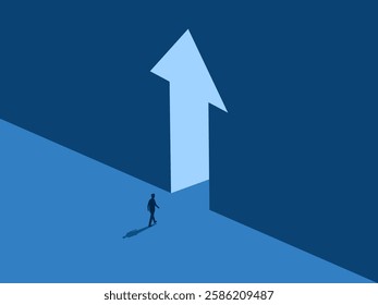 Better Future, Businessman Walking to the Door of Growth Opportunity