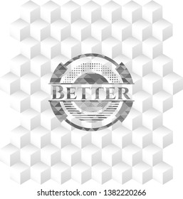 Better grey badge with geometric cube white background