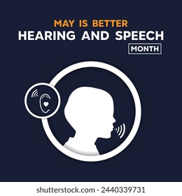 In: Better Hearing and Speech Month. Ohr und Mensch. Ideal für Karten, Banner, Poster, Social Media und mehr. Dunkelblauer Hintergrund. 