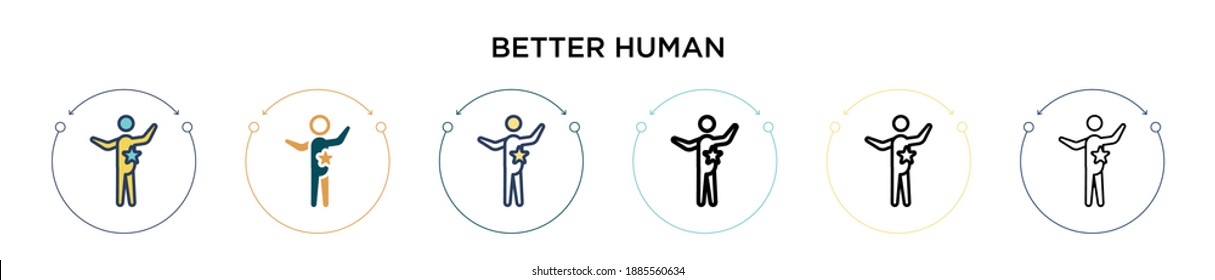 Better human icon in filled, thin line, outline and stroke style. Vector illustration of two colored and black better human vector icons designs can be used for mobile, ui, web