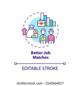 Better Job Matches Concept Icon. Legalizing Unauthorized Immigrants Positive Impact Abstract Idea Thin Line Illustration. Isolated Outline Drawing. Editable Stroke. Arial, Myriad Pro-Bold Fonts Used