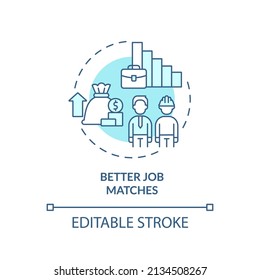 Better Job Matches Turquoise Concept Icon. Legalizing Immigrants Positive Impact Abstract Idea Thin Line Illustration. Isolated Outline Drawing. Editable Stroke. Arial, Myriad Pro-Bold Fonts Used