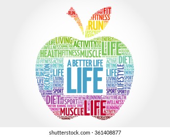 A Better Life apple word cloud, health concept