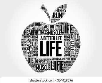 A Better Life apple word cloud, health concept