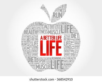 A Better Life apple word cloud, health concept