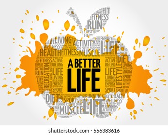 A Better Life apple word cloud, health concept