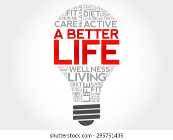 A Better Life bulb word cloud, health concept