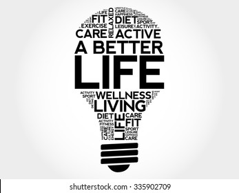 A Better Life bulb word cloud, health concept