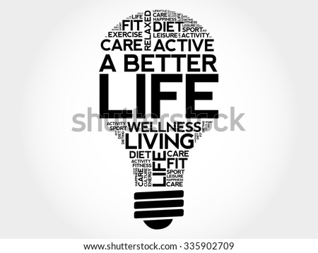 A Better Life bulb word cloud, health concept