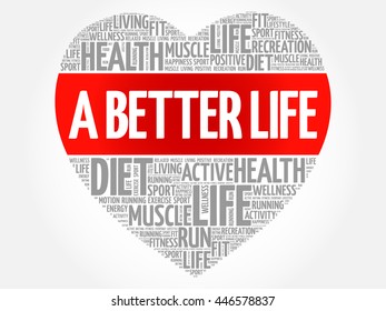 A Better Life heart word cloud, fitness, sport, health concept