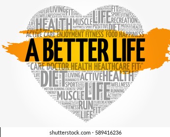 A Better Life heart word cloud, fitness, sport, health concept