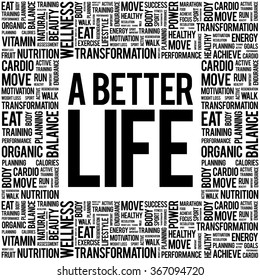 A Better Life word cloud background, health concept