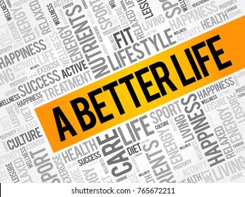 A Better Life word cloud collage, health concept background