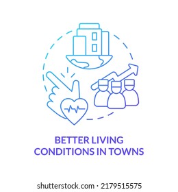 Better Living Conditions In Towns Blue Gradient Concept Icon. Improving Healthcare Access Abstract Idea Thin Line Illustration. Skilled Personnel. Isolated Outline Drawing. Myriad Pro-Bold Font Used