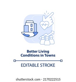 Better Living Conditions In Towns Light Blue Concept Icon. Improve Healthcare Access Abstract Idea Thin Line Illustration. Isolated Outline Drawing. Editable Stroke. Arial, Myriad Pro-Bold Fonts Used