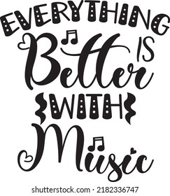 “Everything is better with music” is a nice and simple typographic design for music lovers.
This design can be printed on posters, wall arts, t-shirts, mugs, stickers, cards or any other product.
