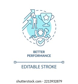 Better performance turquoise concept icon. Improve self esteem. Benefit of confidence abstract idea thin line illustration. Isolated outline drawing. Editable stroke. Arial, Myriad Pro-Bold fonts used