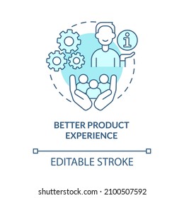 Better product experience turquoise concept icon. Customer service benefits abstract idea thin line illustration. Isolated outline drawing. Editable stroke. Roboto-Medium, Myriad Pro-Bold fonts used