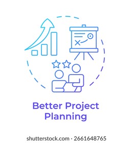 Mejor planificación del proyecto icono de concepto de gradiente azul. Organización estructurada. Beneficio de la gestión de la capacidad. Ilustración de línea de forma redonda. Abstractas idea. Diseño gráfico. Fácil de usar en la presentación