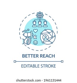 Better Reach Concept Icon. Hybrid Event Benefit Idea Thin Line Illustration. Integrated Engagement. In-person, Remote Attendance. Vector Isolated Outline RGB Color Drawing. Editable Stroke