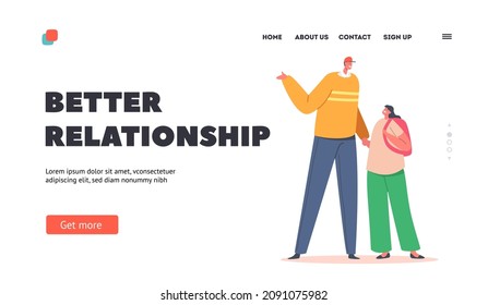 Better Relationship Landing Page Template. Happy Family Characters Young Father with Schoolgirl. Dad and Daughter Spend Time Together, Communication, Fatherhood. Cartoon People Vector Illustration