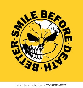 Better smile before death vector. Yellow dead smile face vector