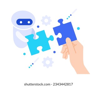 For a better society. Vector illustration of an image of human-AI cooperation.