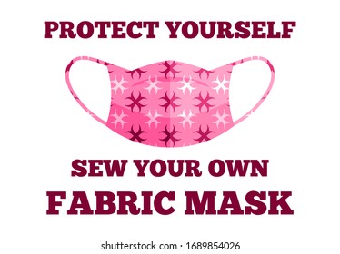 Better than nothing. Sew your own fabric mask to prevent spread disease outbreaks. Coronavirus theme. 2019-nCoV. Minimalist illustration. Simple design. Trendy color of year 2023 - Viva Magenta 18-175