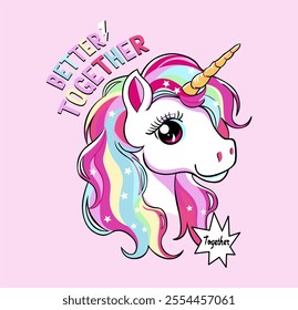 
better together unicorn t-shirt graphic design vector illustration 