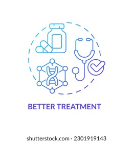 Icono de concepto de degradado azul de mejor tratamiento. Realización de un tratamiento mejorado para los pacientes. Beneficio de la medicina de precisión idea abstracta ilustración de línea delgada. Esquema aislado