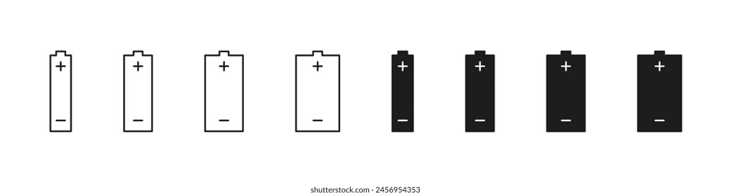 Icon-Set für Bettery-Vektorgrafik. Batterien Plus- und Minus-Symbole.