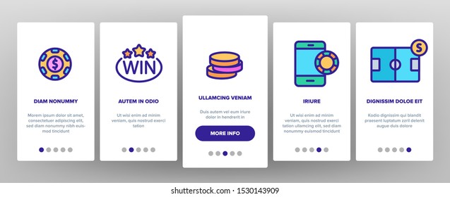 Betting Football Game Onboarding Mobile App Page Screen Vector Icons Set Thin Line. Casino Chip And Coin, Smartphone and Tv Monitor, Basketball And Box Betting Linear Pictograms. Contour Illustrations