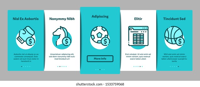 Betting And Gambling Onboarding Mobile App Page Screen Vector Thin Line. Basketball And Baseball, Hockey And Boxing, Horse Racing And Card Game Betting Concept . Illustrations