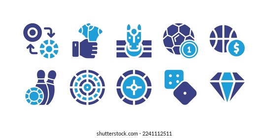 Betting icon set. Duotone color. Vector illustration. Containing exchange, chip, betting, bet, basket, bowling.