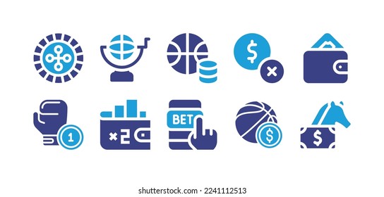 Betting icon set. Duotone color. Vector illustration. Containing roulette, bingo, bets, no, money, wallet,