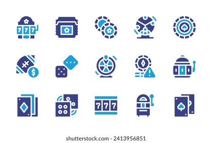 Betting icon set. Duotone color. Vector illustration. Containing poker, slot machine, lottery, bet, cards, casino chip, card game, casino chips, dices, jackpot.